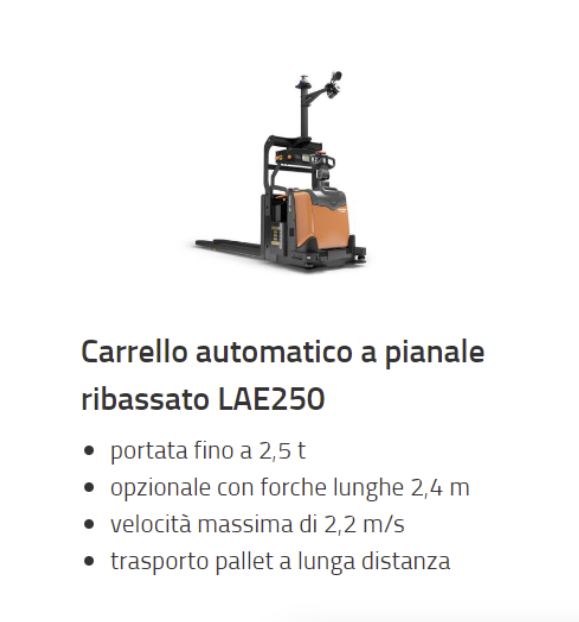 sistema AGV LAE250 con relative caratteristiche